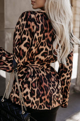 Tied Printed Collared Neck Long Sleeve Jacket - Trendsi - Flyclothing LLC