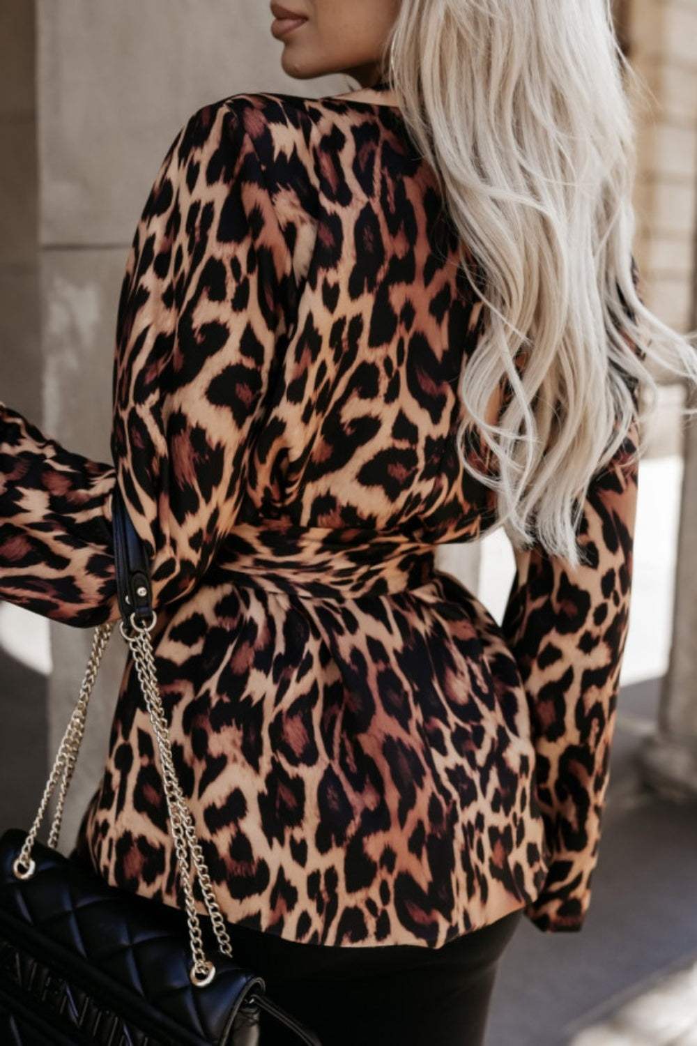 Tied Printed Collared Neck Long Sleeve Jacket - Trendsi - Flyclothing LLC