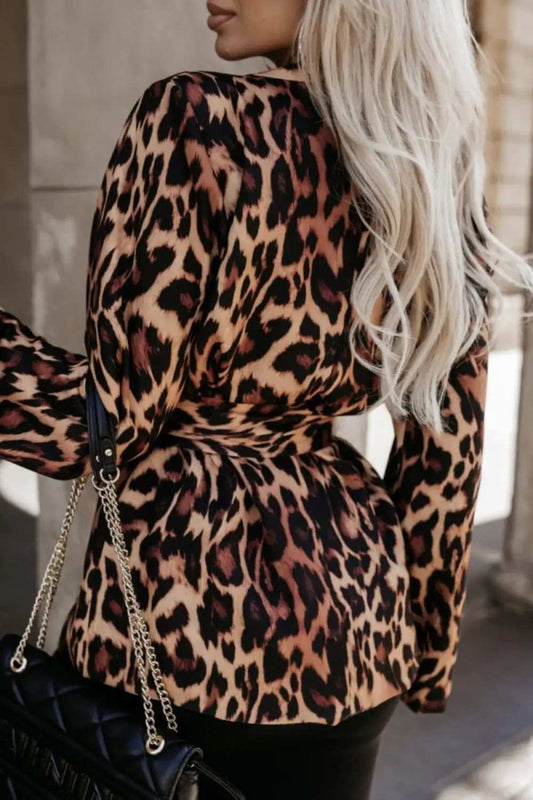 Tied Printed Collared Neck Long Sleeve Jacket - Trendsi - Flyclothing LLC