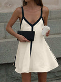 Contrast Trim V-Neck Mini Cami Dress - Trendsi - Flyclothing LLC