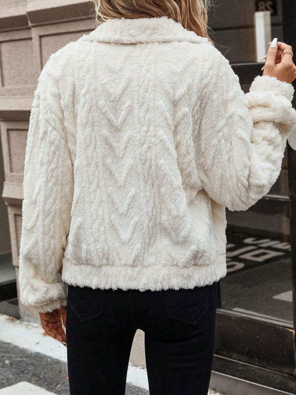 Button Up Long Sleeve Fuzzy Outerwear - Trendsi - Flyclothing LLC