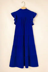 Ruffled Short Sleeve Collared V Neck Tiered Midi Dress - Trendsi - Flyclothing LLC