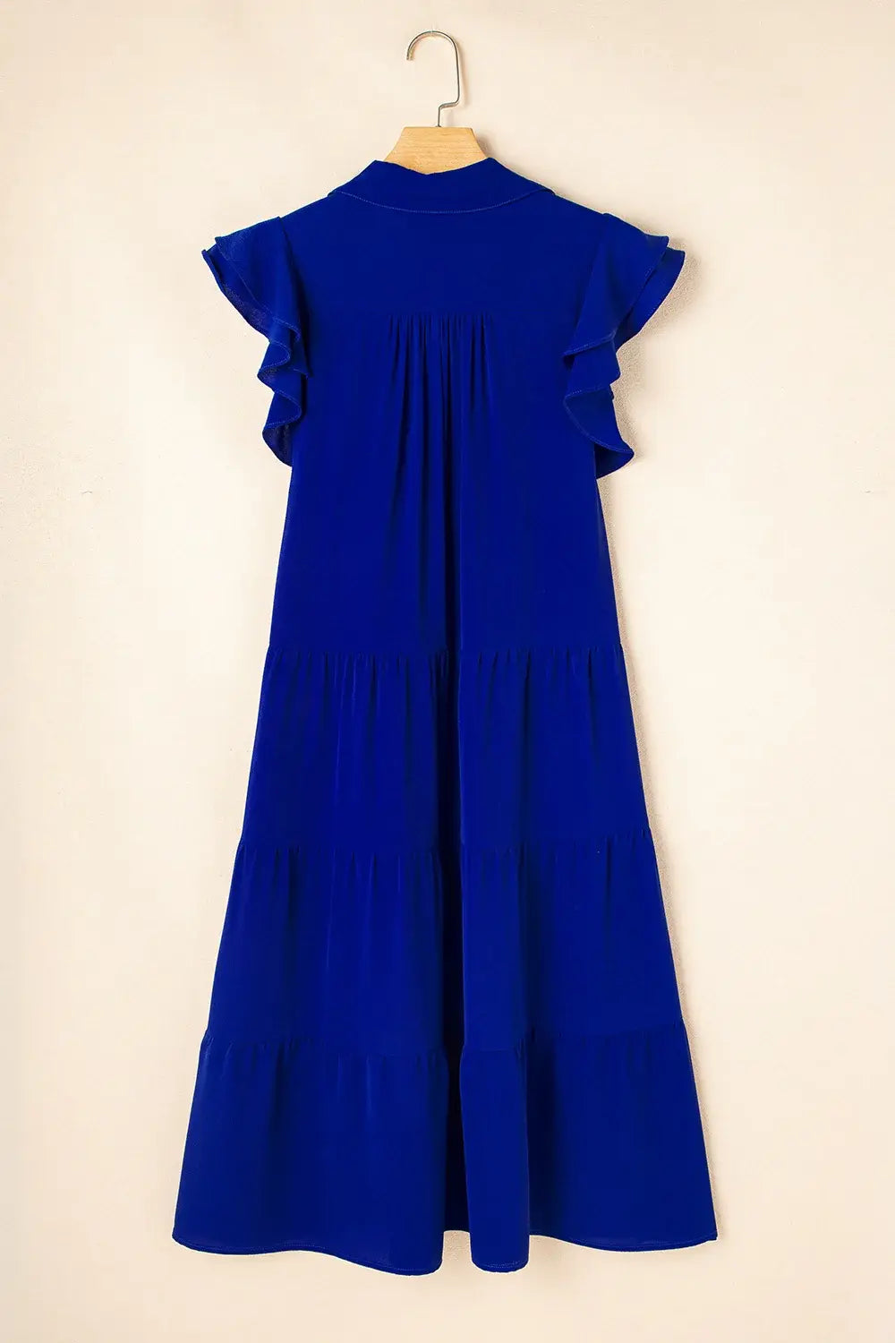 Ruffled Short Sleeve Collared V Neck Tiered Midi Dress - Trendsi - Flyclothing LLC