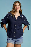 Umgee Full Size Embroidered Detail Button Down Shirt Plus Size - Trendsi