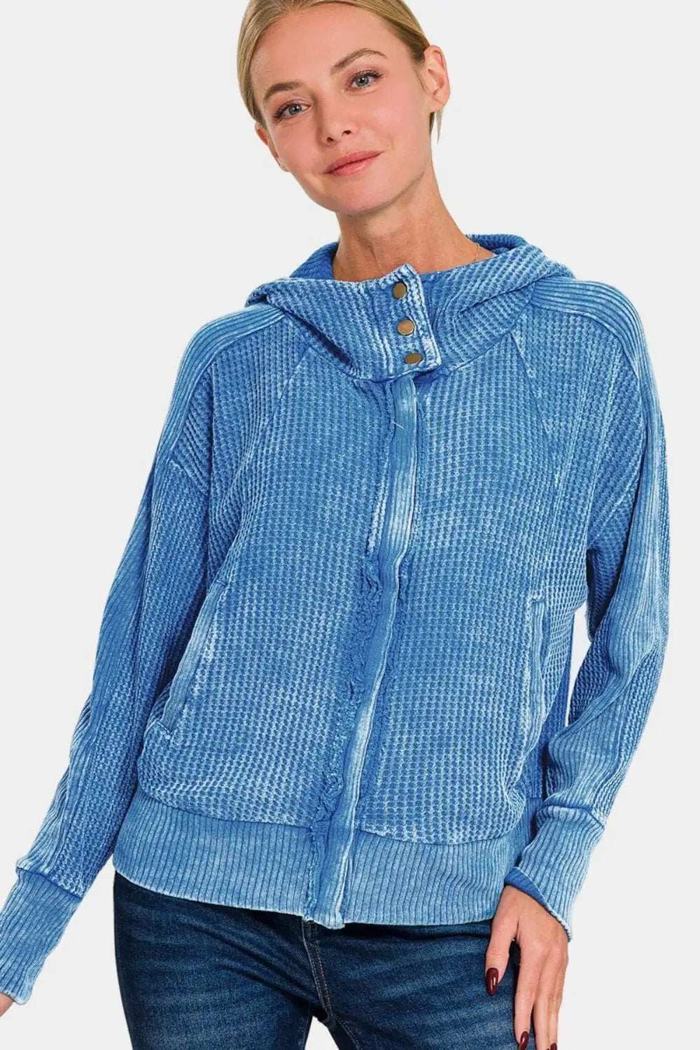 Zenana Washed Zip Up Hooded Jacket - Trendsi - Flyclothing LLC