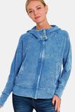 Zenana Washed Zip Up Hooded Jacket - Trendsi - Flyclothing LLC