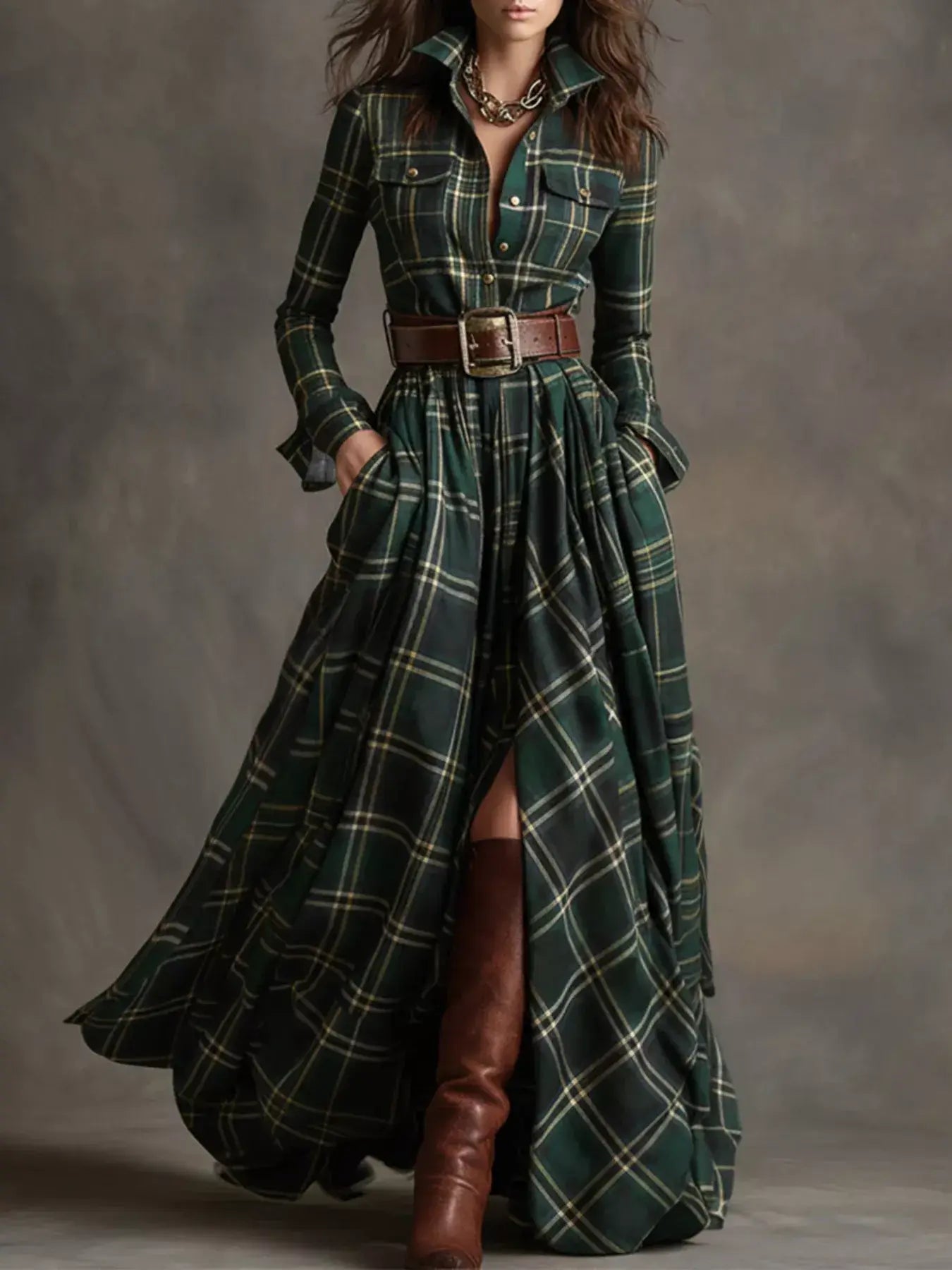 Plaid Button Front Maxi Shirt Dress - Trendsi - Flyclothing LLC