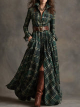 Plaid Button Front Maxi Shirt Dress - Trendsi - Flyclothing LLC
