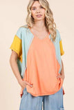 Mittoshop Color Block V-Neck Short Sleeve T-Shirt - Trendsi - Flyclothing LLC