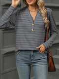 Striped Henley T-Shirt with Button Detail - Trendsi - Flyclothing LLC