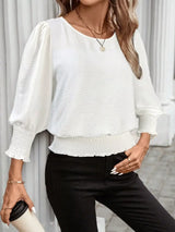Smocked Waist Round Neck Blouse - Trendsi - Flyclothing LLC