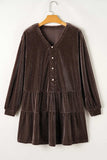 Textured V-Neck Long Sleeve Mini Dress - Trendsi - Flyclothing LLC