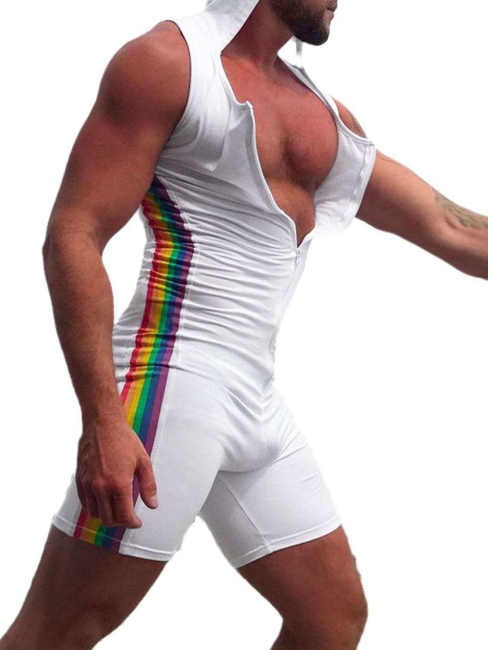 Men's Full Size Contrast Zip Front Sleeveless Active Romper Plus Size - Trendsi - Flyclothing LLC