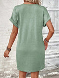 Quarter Button V-Neck Short Sleeve Dress - Trendsi - Flyclothing LLC