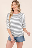 BOMBOM Striped Boat Neck Dolman Sleeve Top - Trendsi