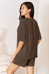 Basic Bae Bamboo Full Size Round Neck Drop Shoulder T-Shirt and Shorts Set - Trendsi - Flyclothing LLC