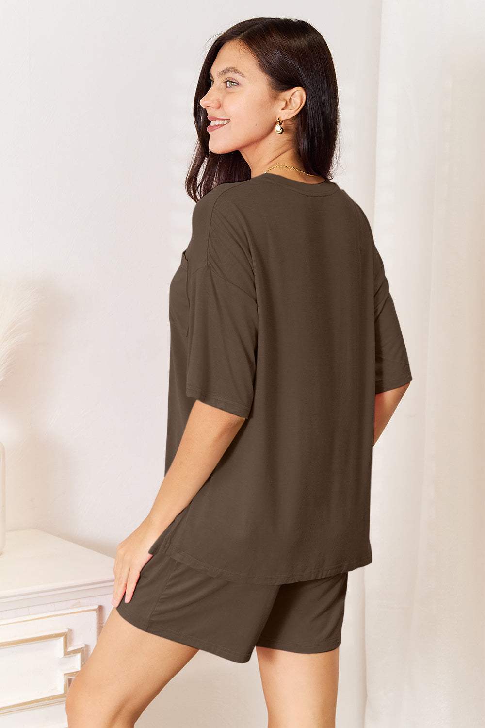 Basic Bae Bamboo Full Size Round Neck Drop Shoulder T-Shirt and Shorts Set - Trendsi - Flyclothing LLC