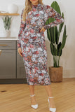 Printed Long Sleeve Midi Slim Dress - Trendsi
