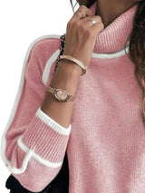 Full Size Turtleneck Contrast Trim Sweater Plus Size - Trendsi - Flyclothing LLC