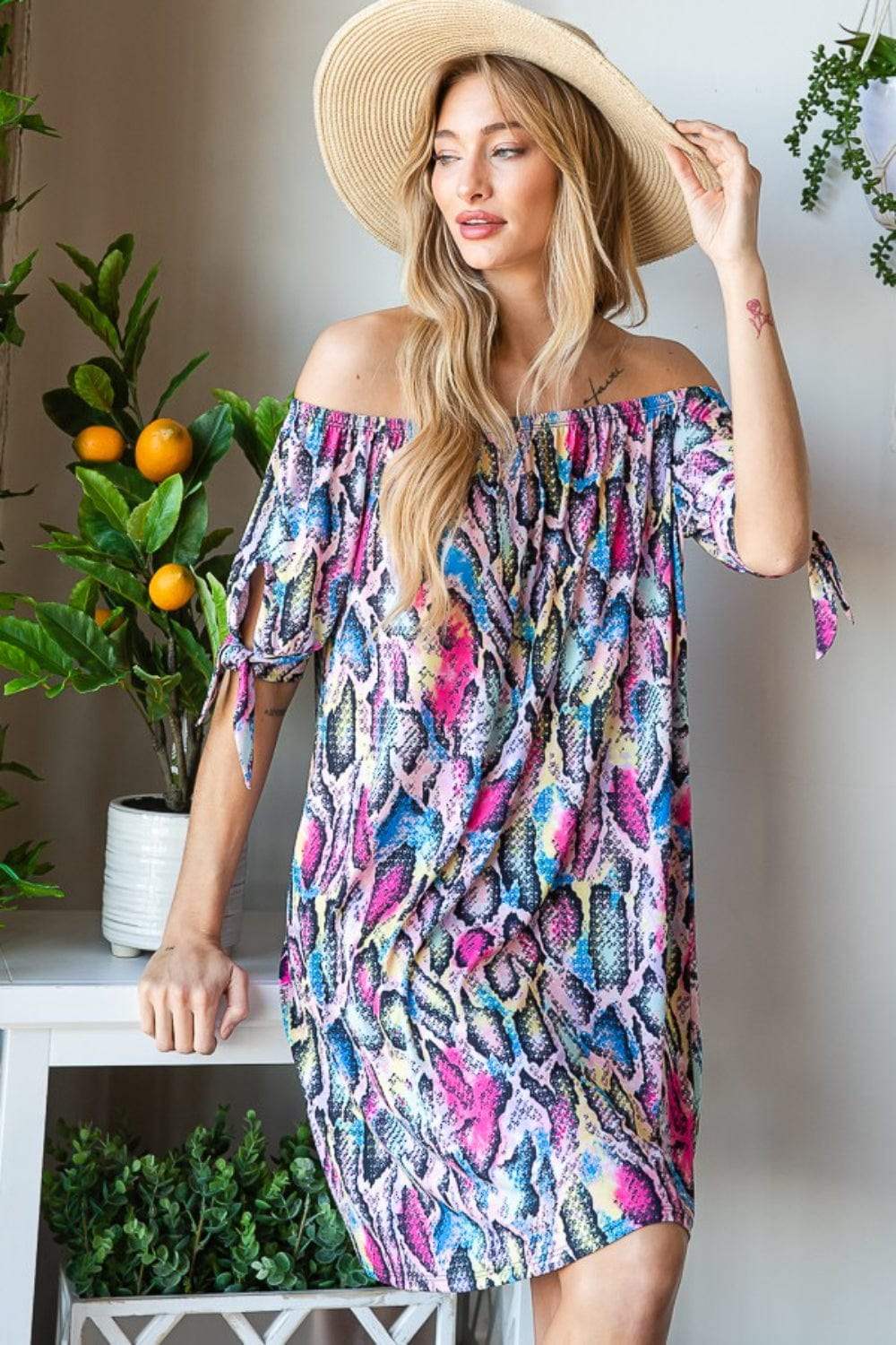 Heimish Full Size Off Shoulder Snake Mini Dress - Trendsi - Flyclothing LLC