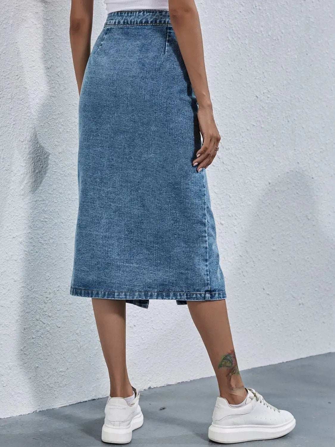 Buttoned Denim Skirt with Pockets - Trendsi - Flyclothing LLC