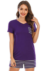 Striped Short Sleeve Top and Shorts Lounge Set - Trendsi - Flyclothing LLC