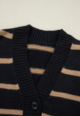 Striped Button Down Long Sleeve Cardigan - Trendsi - Flyclothing LLC