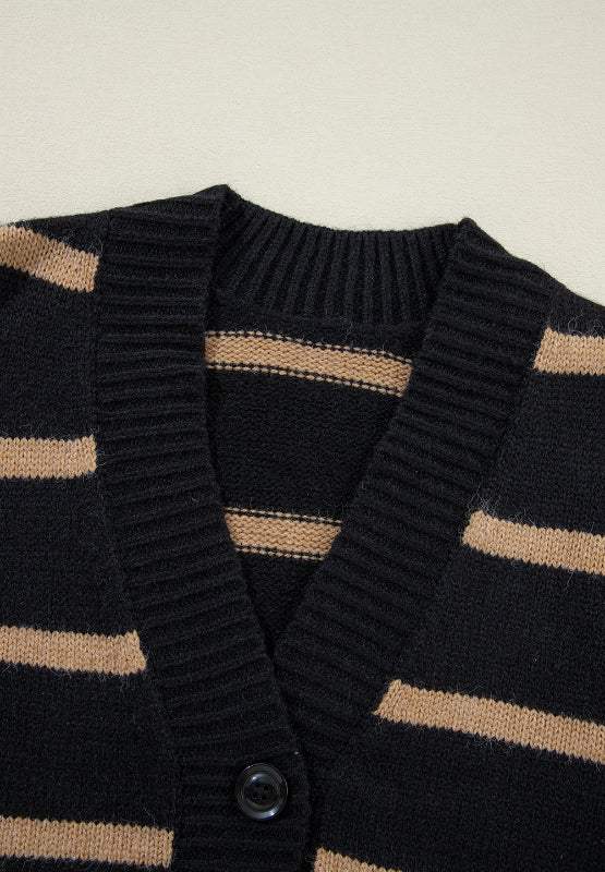 Striped Button Down Long Sleeve Cardigan - Trendsi - Flyclothing LLC