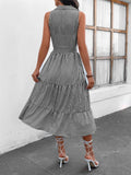 Striped Johnny Collar Sleeveless Midi Dress - Trendsi