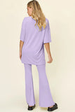 Double Take Full Size Round Neck Drop Shoulder T-Shirt and Flare Pants Set - Trendsi