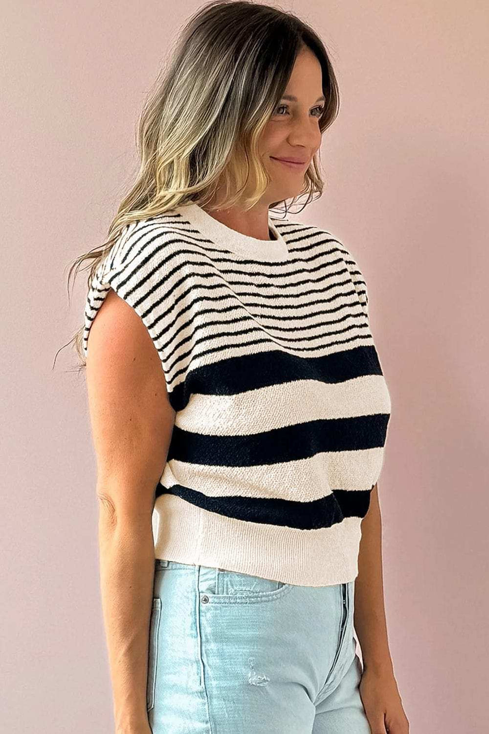 Striped Round Neck Sweater Vest - Trendsi - Flyclothing LLC