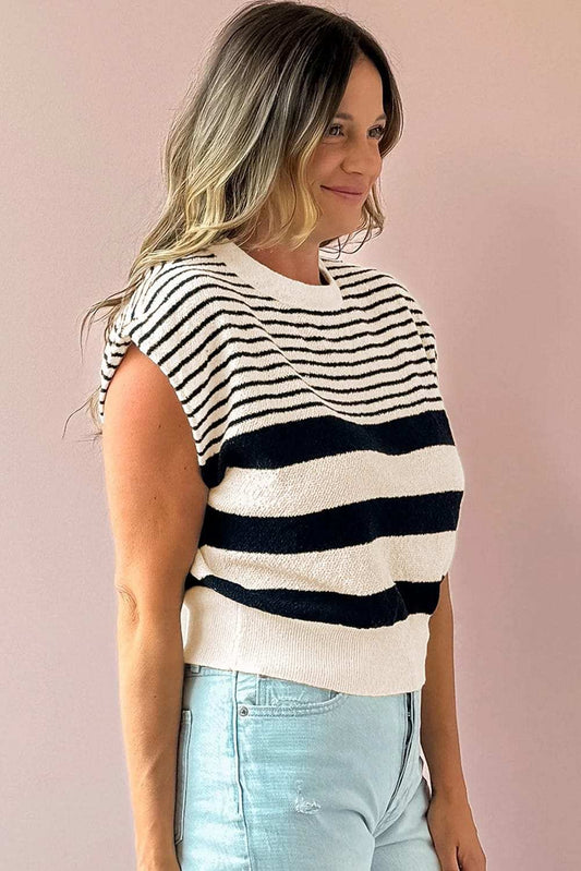 Striped Round Neck Sweater Vest - Trendsi - Flyclothing LLC