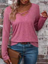 Crisscross V-Neck Long Sleeve T-Shirt - Trendsi - Flyclothing LLC
