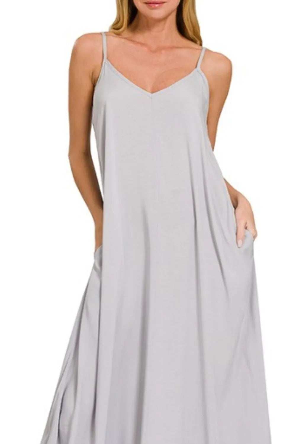 Zenana Woven Arc Hem Cami Dress With Flowy Pockets - Trendsi - Flyclothing LLC