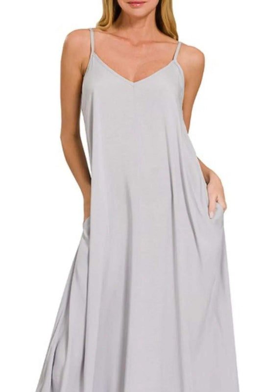 Zenana Woven Arc Hem Cami Dress With Flowy Pockets - Trendsi - Flyclothing LLC