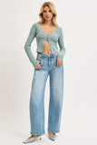 RISEN Mid Rise Wide Barrel Transferable Leg Snap Jeans - Trendsi - Flyclothing LLC