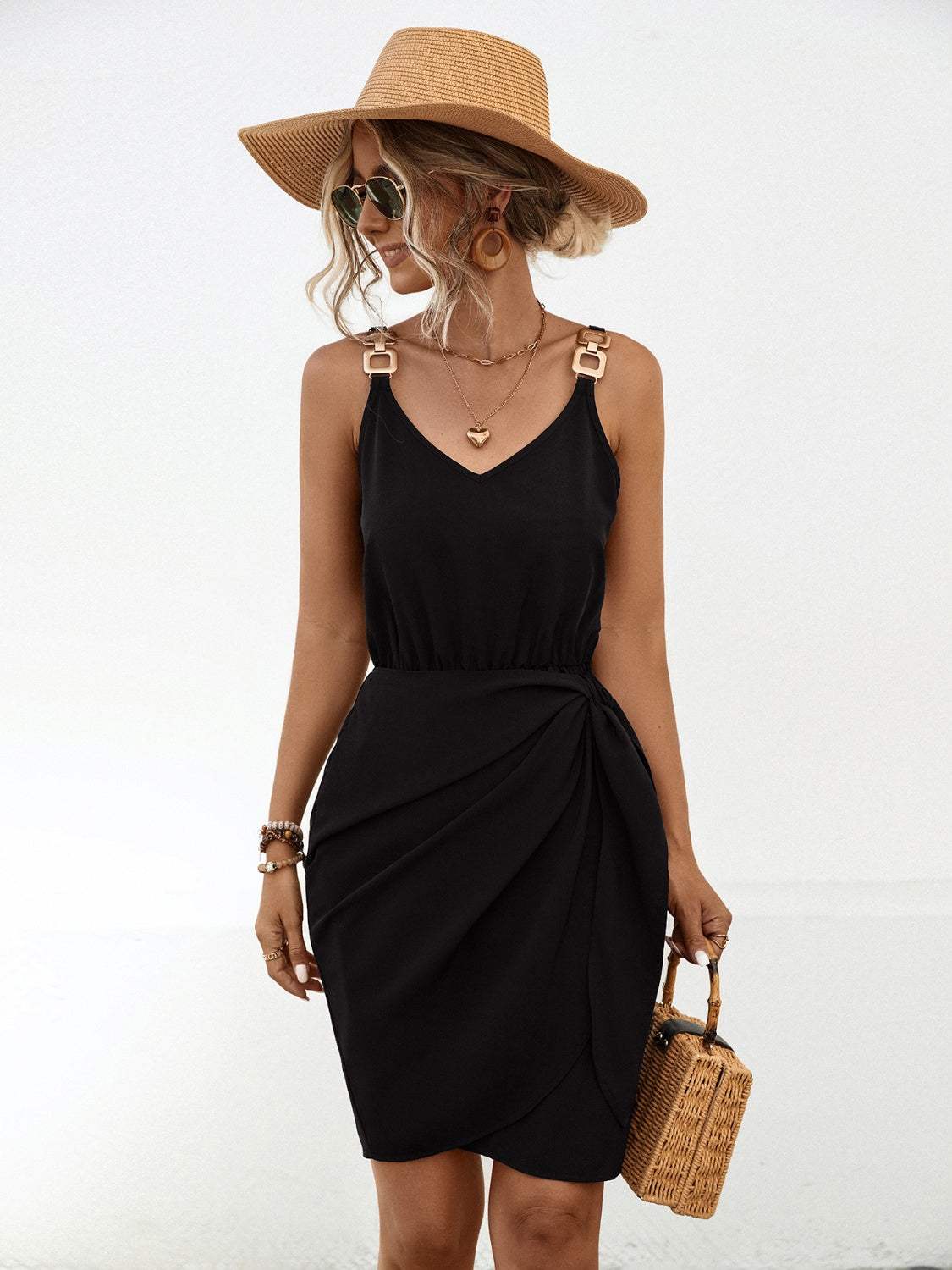 Twisted V-Neck Sleeveless Mini Dress - Trendsi - Flyclothing LLC