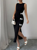 Bow Slit Round Neck Sleeveless Dress - Trendsi - Flyclothing LLC