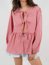 Tied Round Neck Long Sleeve Blouse - Trendsi - Flyclothing LLC
