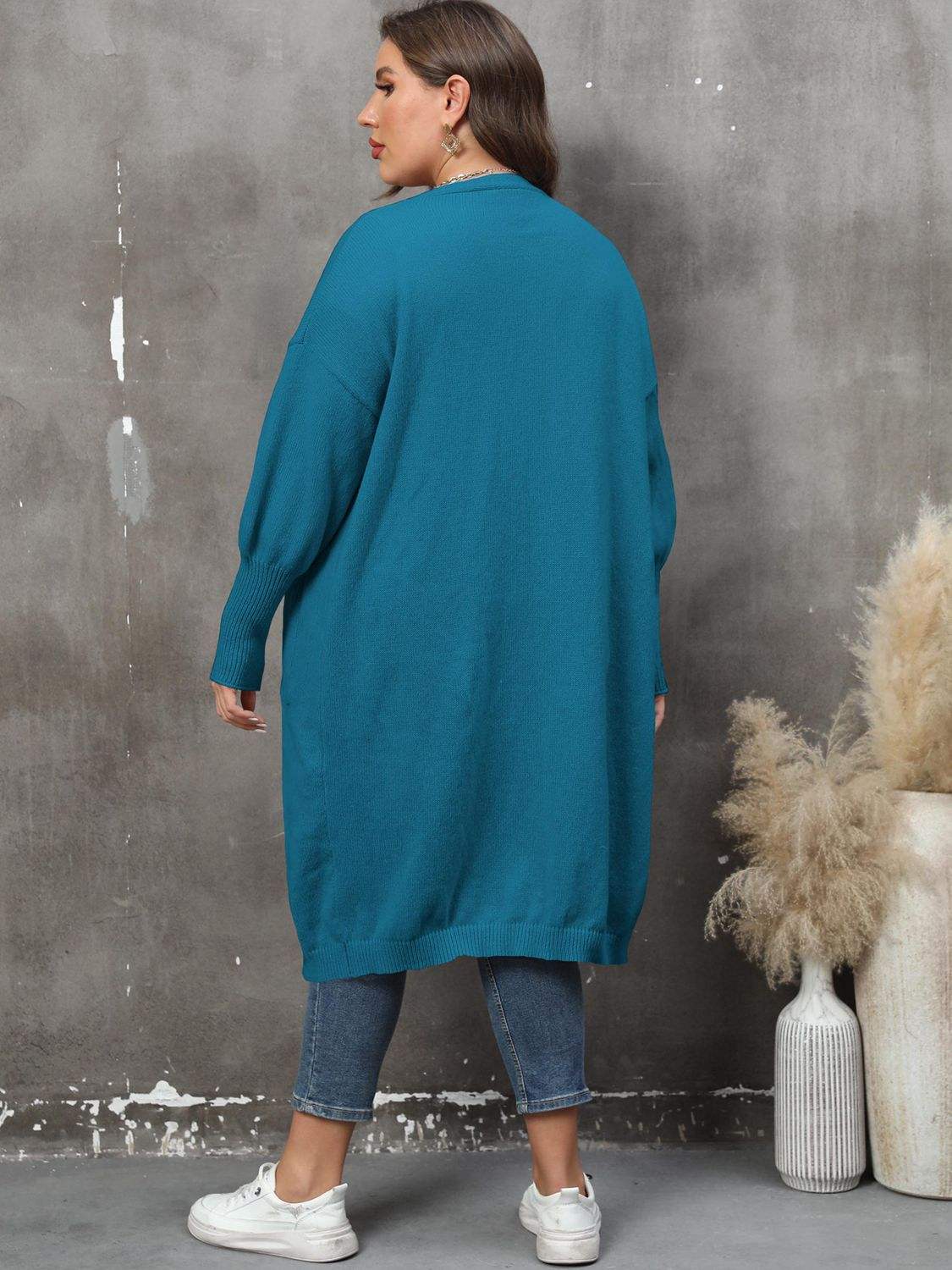 Plus Size Long Sleeve Pocketed Cardigan - Trendsi - Flyclothing LLC