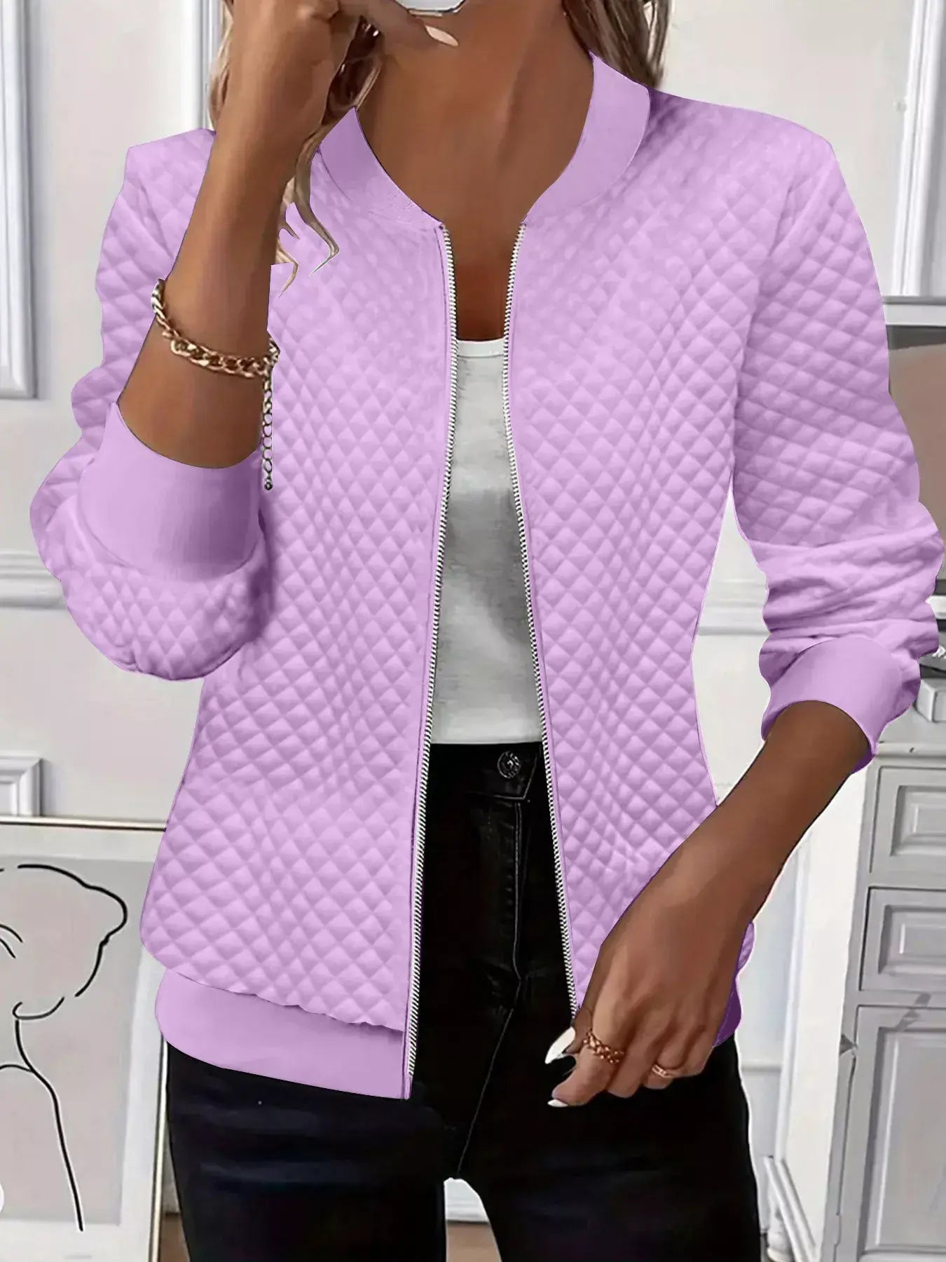 Textured Zip Up Long Sleeve Jacket - Trendsi - Flyclothing LLC