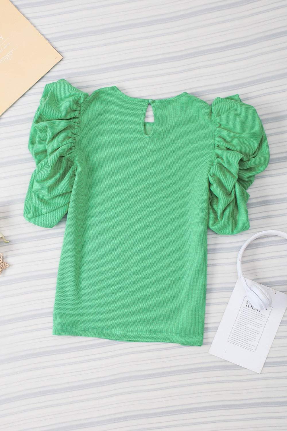 Ruched Round Neck Short Sleeve Blouse - Trendsi - Flyclothing LLC