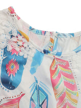 Printed Round Neck Lace Short Sleeve Top - Trendsi - Flyclothing LLC