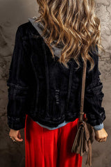 Fake Two-Piece Hooded Zip-Up Denim Jacket - Trendsi - Flyclothing LLC