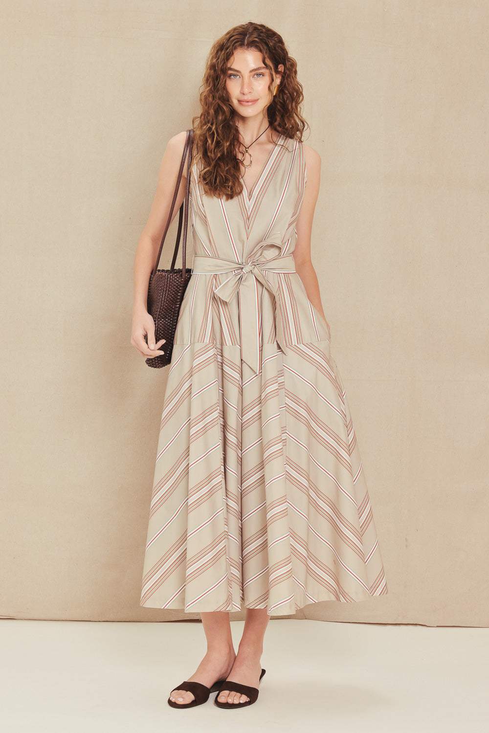 SWEET STRIPE WOVEN MIDI DRESS - Flying Tomato - Flyclothing LLC