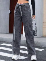 Tied Straight Leg Jeans with Pockets - Trendsi - Flyclothing LLC