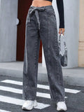 Tied Straight Leg Jeans with Pockets - Trendsi - Flyclothing LLC