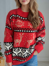 Christmas Element Round Neck Long Sleeve Sweater - Trendsi - Flyclothing LLC
