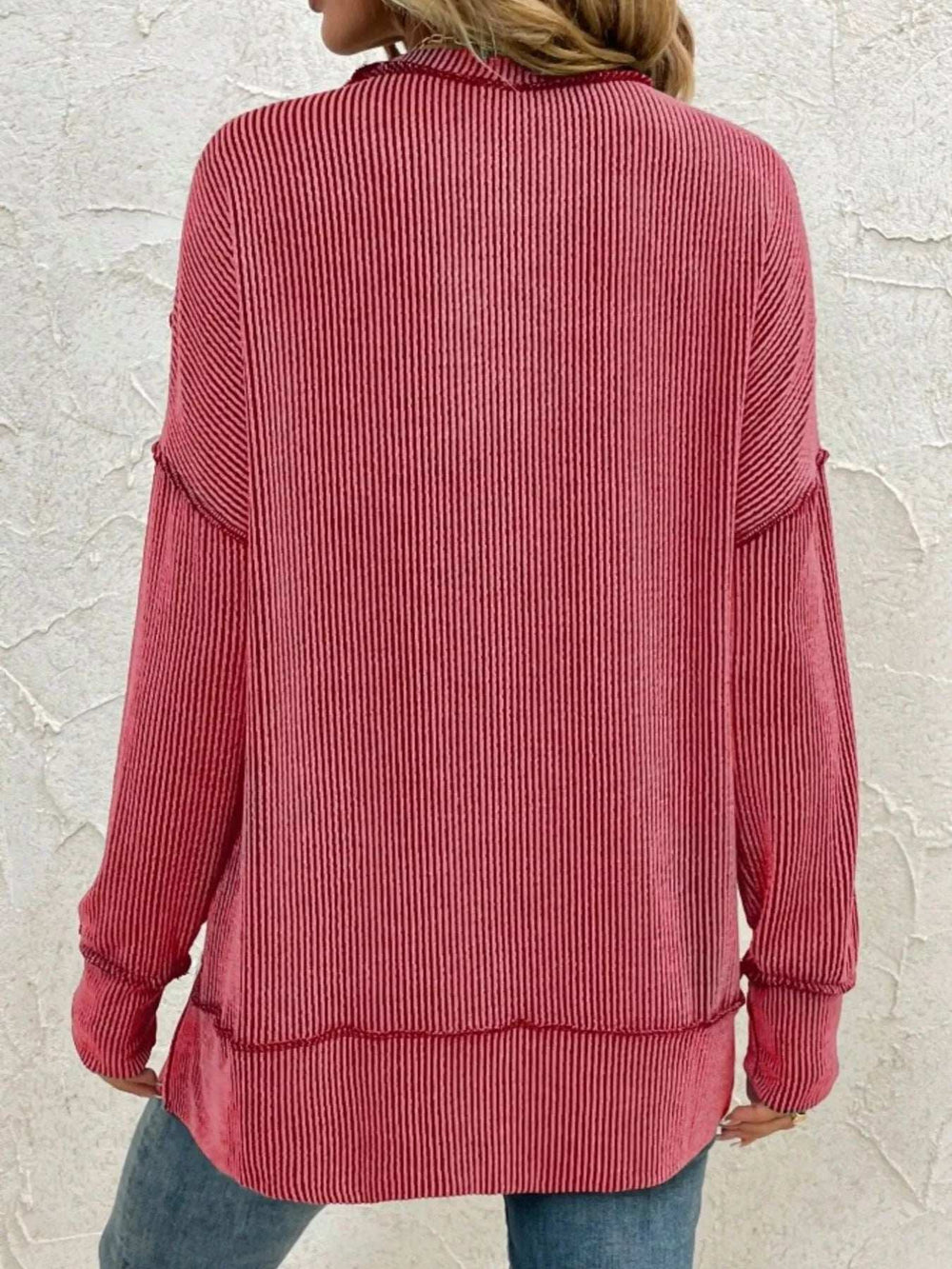 Side Slit Round Neck Dropped Shoulder Sweatshirt - Trendsi - Flyclothing LLC