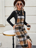 Slit Plaid Wide Strap Overall Dress - Trendsi